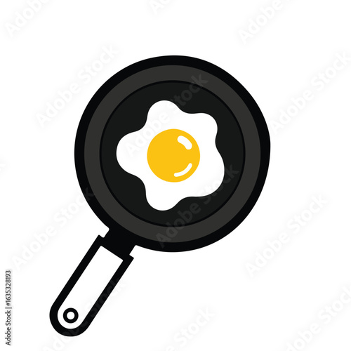 Fried egg in pan illustration overhead view simple graphic design