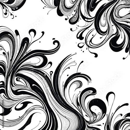 Swirling Flow  Abstract Black & White Vector of Fluid Motion, Organic Curves & Dynamic Linework for Minimal, Monochrome  Artisanal Themes