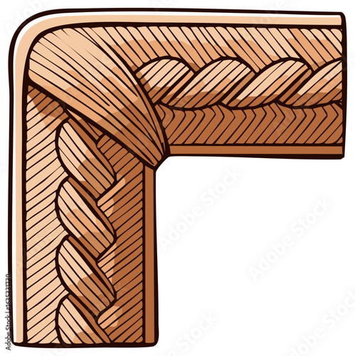 Decorative Brown Corner Border Element with Braided Texture, Cartoon Style Illustration Design for Scrapbooking, Graphic Design and Craft Projects