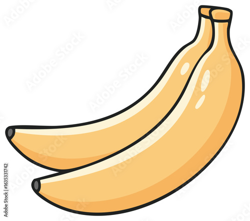 Two Yellow Bananas Illustration of Tropical Fruits isolated on White Background