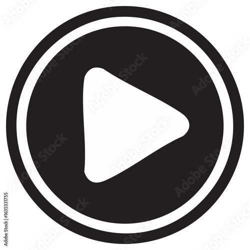 Modern Play Button Illustration, Audio and Video Control Icon, Black and White