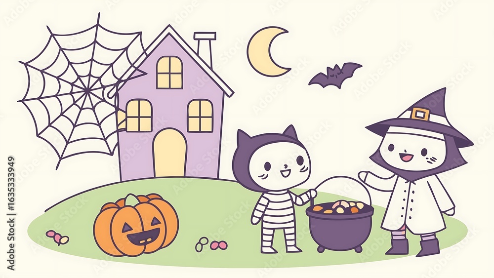 Naklejka premium Cute halloween illustration of kids in costume isolated on white background
