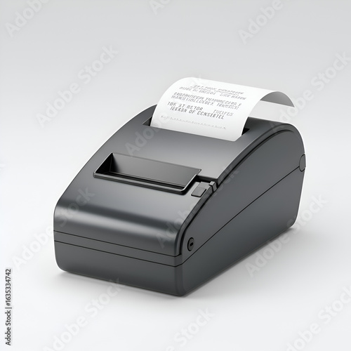 3D Rendered Isolated Black Cash Register Machine with Printed Receipt