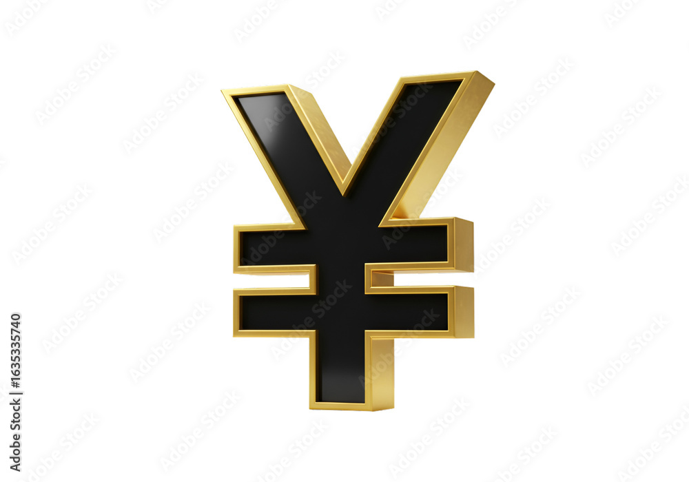 Obraz premium 3D Rendered Illustration of a Gold and Black Yen Symbol on Black Background