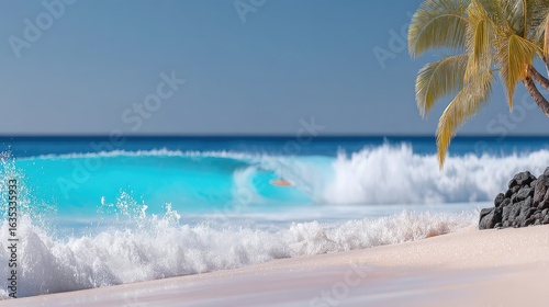 Turquoise Wave Barrel Surfing Tropical Beach