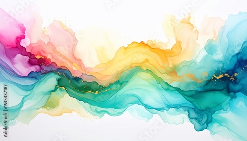 Abstract Colorful Ink Waves: A Serene Masterpiece
