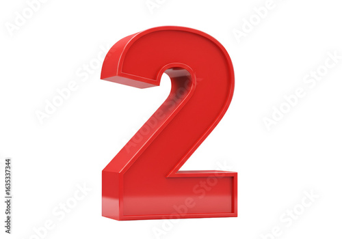 3D Rendered Red Number Two Isolated on a Transparent Background Illustration
