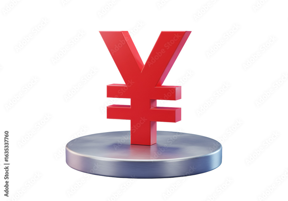 Fototapeta premium 3D Rendered Red Yen Symbol Floating on a Metallic Stand with Black Background