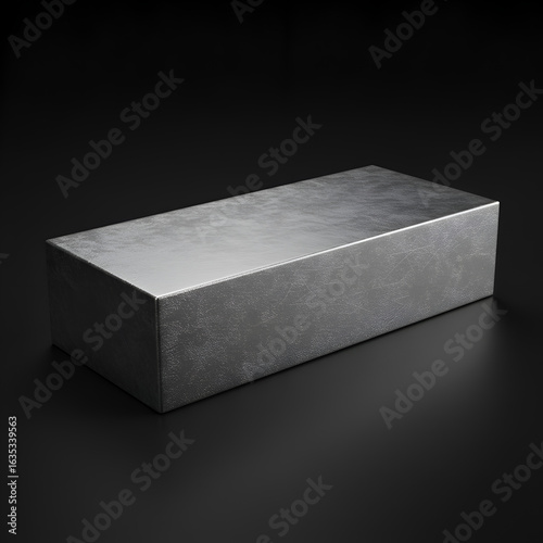 3D Rendered Silver Block With Metallic Texture On Dark Background