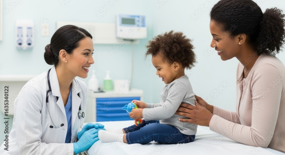 Obraz premium A doctor examining a child in a medical office.