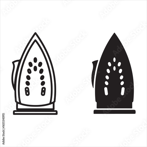 Simple line art and silhouette icons of an electric iron