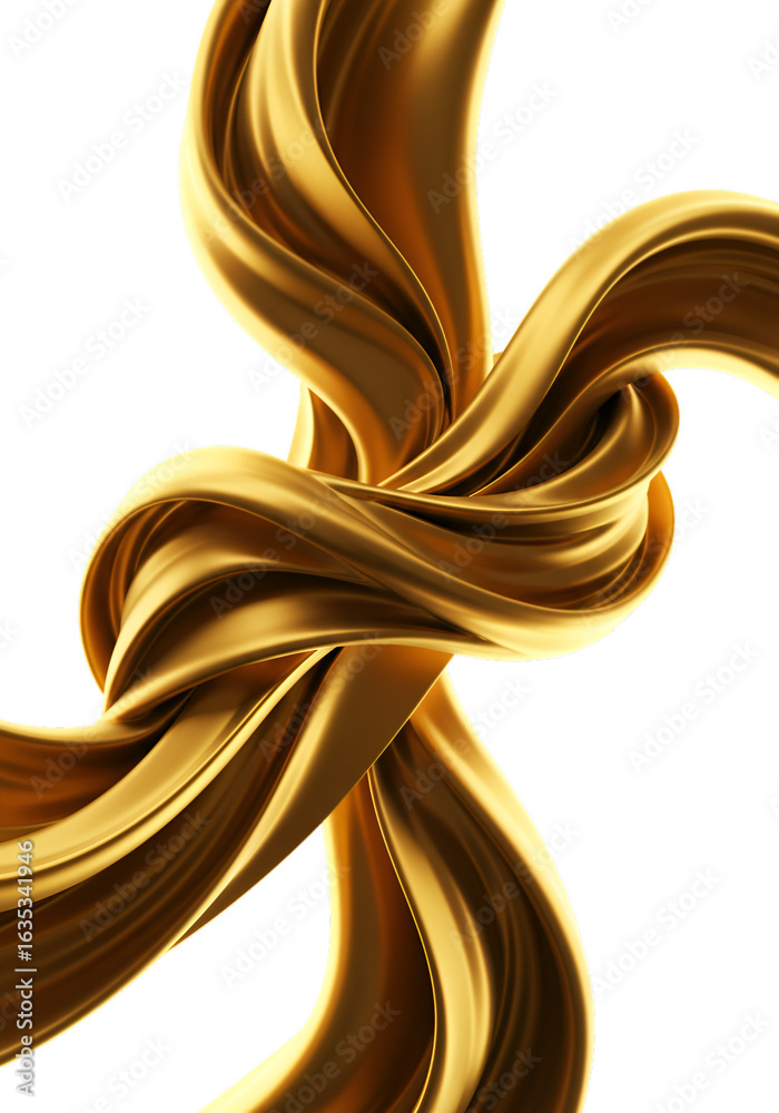 Fototapeta premium Abstract 3D Illustration of Golden Silk Swirl on Isolated Background