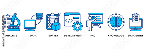 Research icon set vector illustration concept relate to analysis, data, survey, development, fact, knowledge and data entry