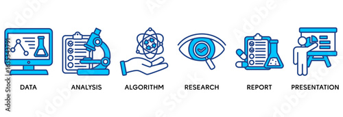 Data scientist icon set vector illustration concept relate to data, analysis, algorithm, research, report, presentation