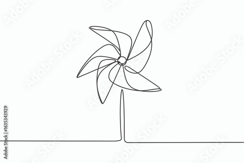 Simple line drawing of a pinwheel isolated on white background