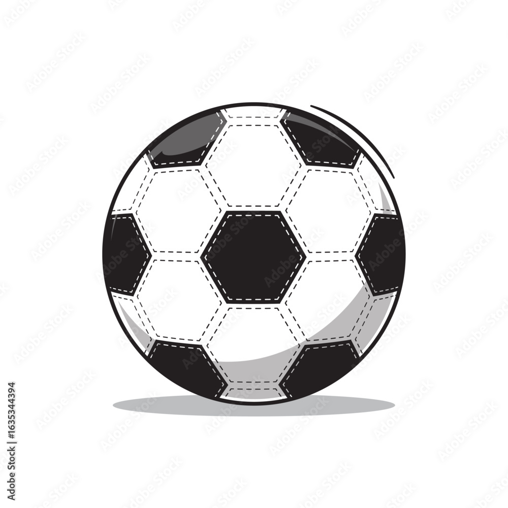 Fototapeta premium Drawn soccer ball or football sport icon, sign, symbol illustration cartoon vector object isolated on white background. Sports competition