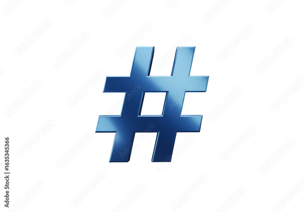 Obraz premium Abstract 3D Rendered Blue Hashtag Symbol on Black Isolated Background
