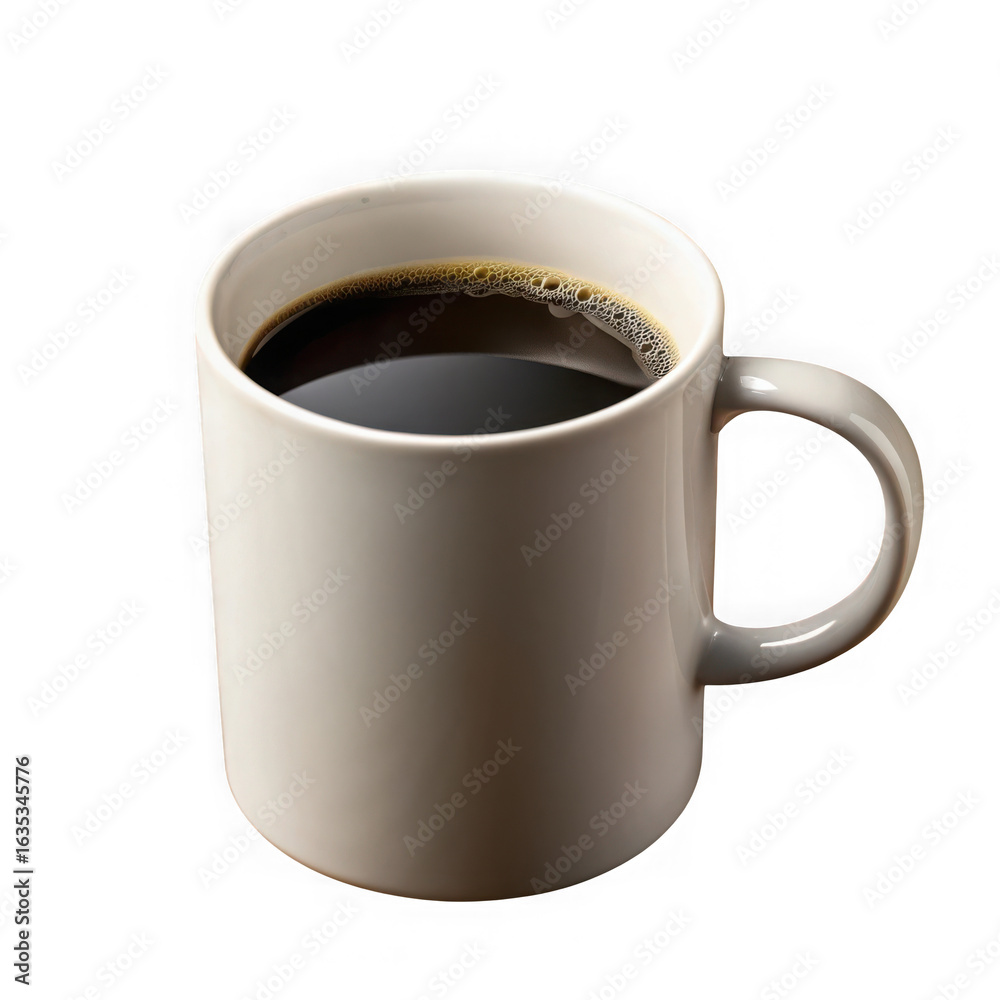 White coffee mug filled with dark coffee isolated on transparent background White coffee mug filled with dark coffee isolated on transparent background