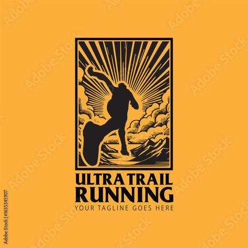 Ultra Trail running logo vector illustration on white background