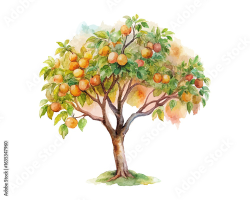 watercolor apricot tree vector illustration isolated on white background