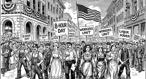 Historical Labor Day Parade Celebrating Workers Rights and the Eight Hour Day Movement