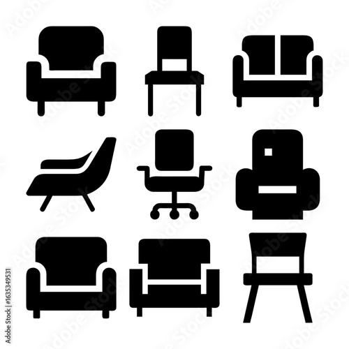 Chair and Sofa Icon Set, Vector Illustration