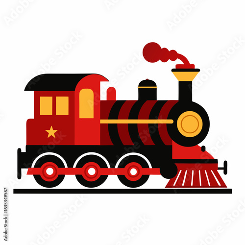 Vintage red and black steam locomotive with yellow accents train engine