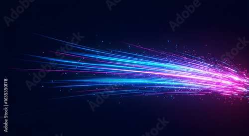Photos Abstract Neon Streaks and Particles on Dark Background