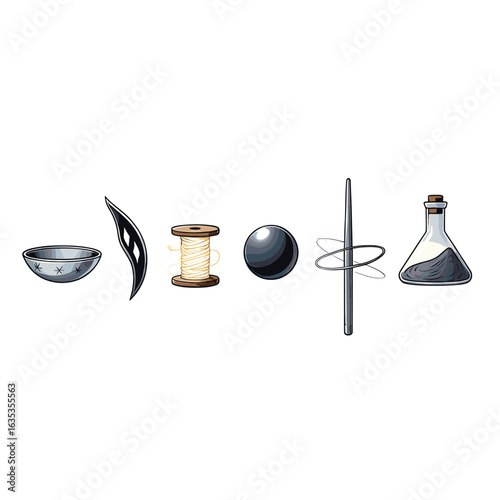 Alchemy symbols and tools for magic potion making vector illustration for website and graphic design