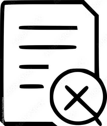 A hand-drawn icon of a document with lines and a circled 'X' indicating deletion or removal.
