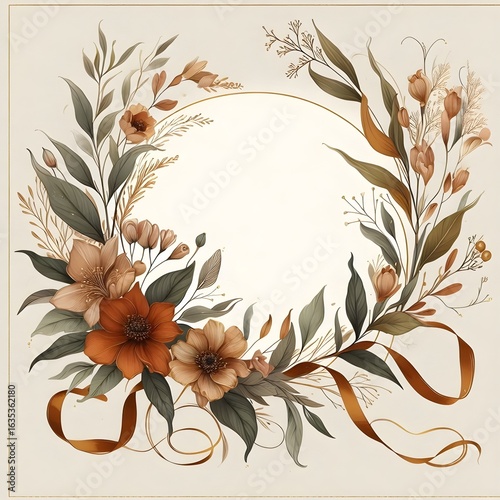 Botanical ribbon frame illustration