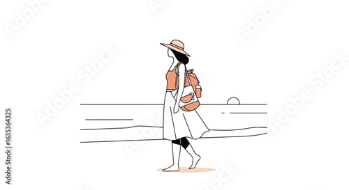 Minimalist Beach Walker Illustration