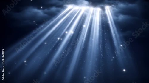 Dramatic Divine Light Beams Shining Through Dark Clouds with Heaven, and Hope Concept.