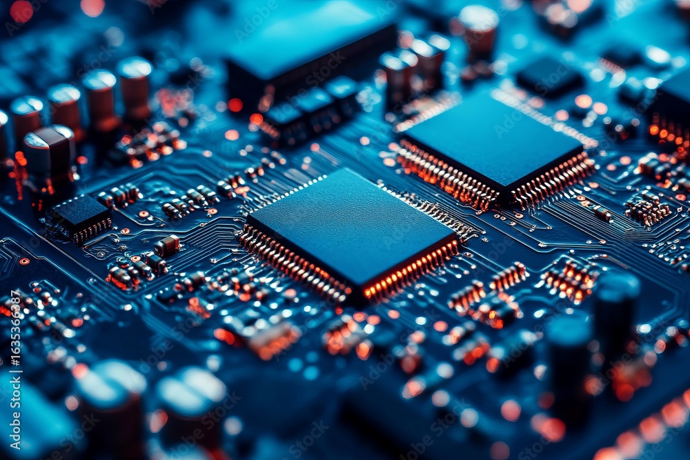 Fototapeta premium Close-up of circuit board with microchips