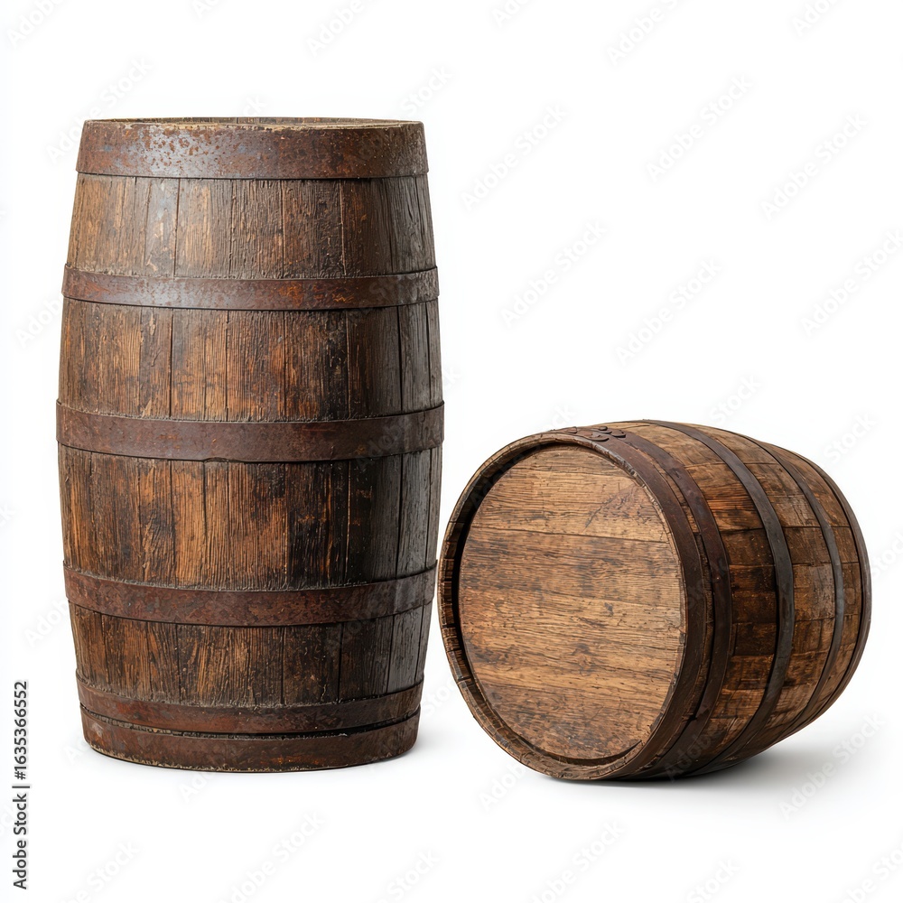 Fototapeta premium Rustic Wooden Barrel and Small Cask for Vintage Storage and Decor