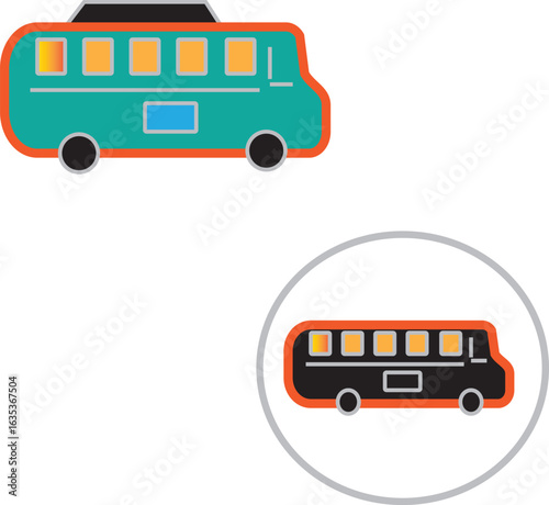 Two bus icons with and without badge – public transport vector illustration
