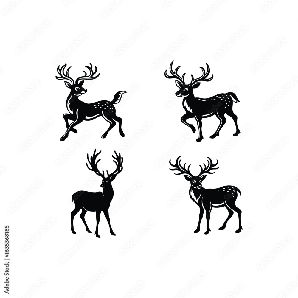 Obraz premium vector set of deer silhouettes
