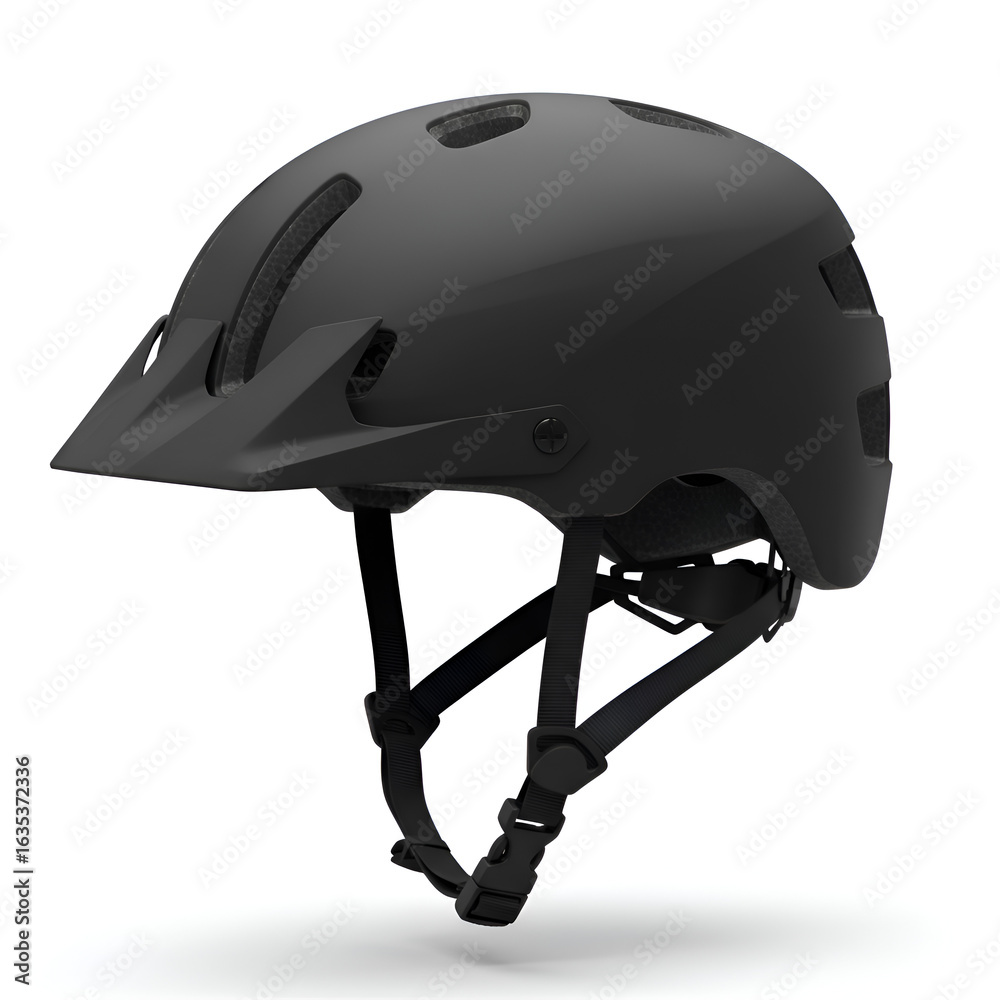 Fototapeta premium Black Cycling Helmet Isolated on White Background Protection Gear Closeup