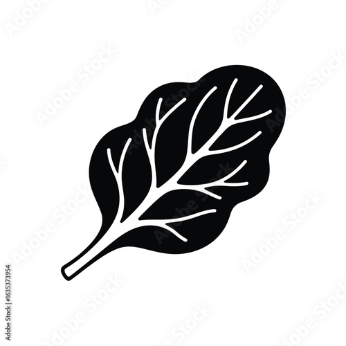 Black and white silhouette of a spinach leaf