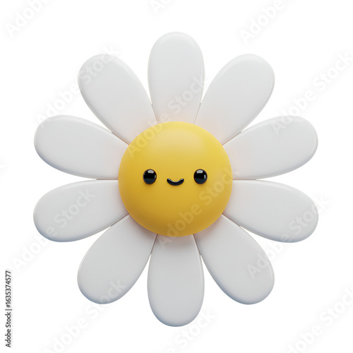 Cheerful 3D Illustration of a Smiling Daisy Flower on Transparent Background