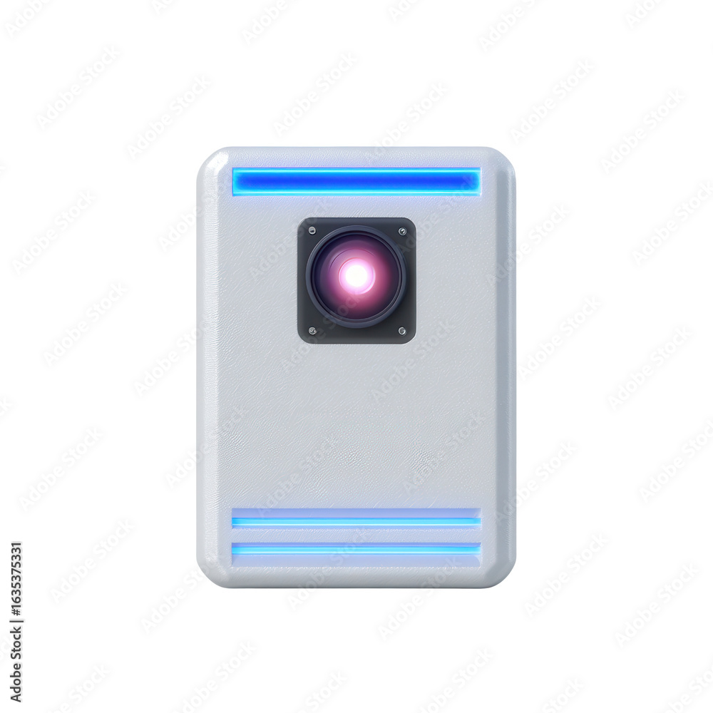 Futuristic Security Camera: A sleek, high-tech security camera, its lens gleaming, encased in a modern, minimalist design with illuminating blue accents. Futuristic Security Camera: A sleek, high-tech security camera, its lens gleaming, encased in a modern, minimalist design with illuminating blue accents.