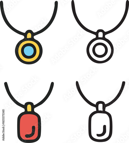 Necklace and Pendant Jewelry Icons Set.