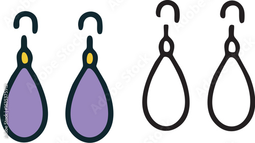Purple teardrop dangle earrings vector icon set.