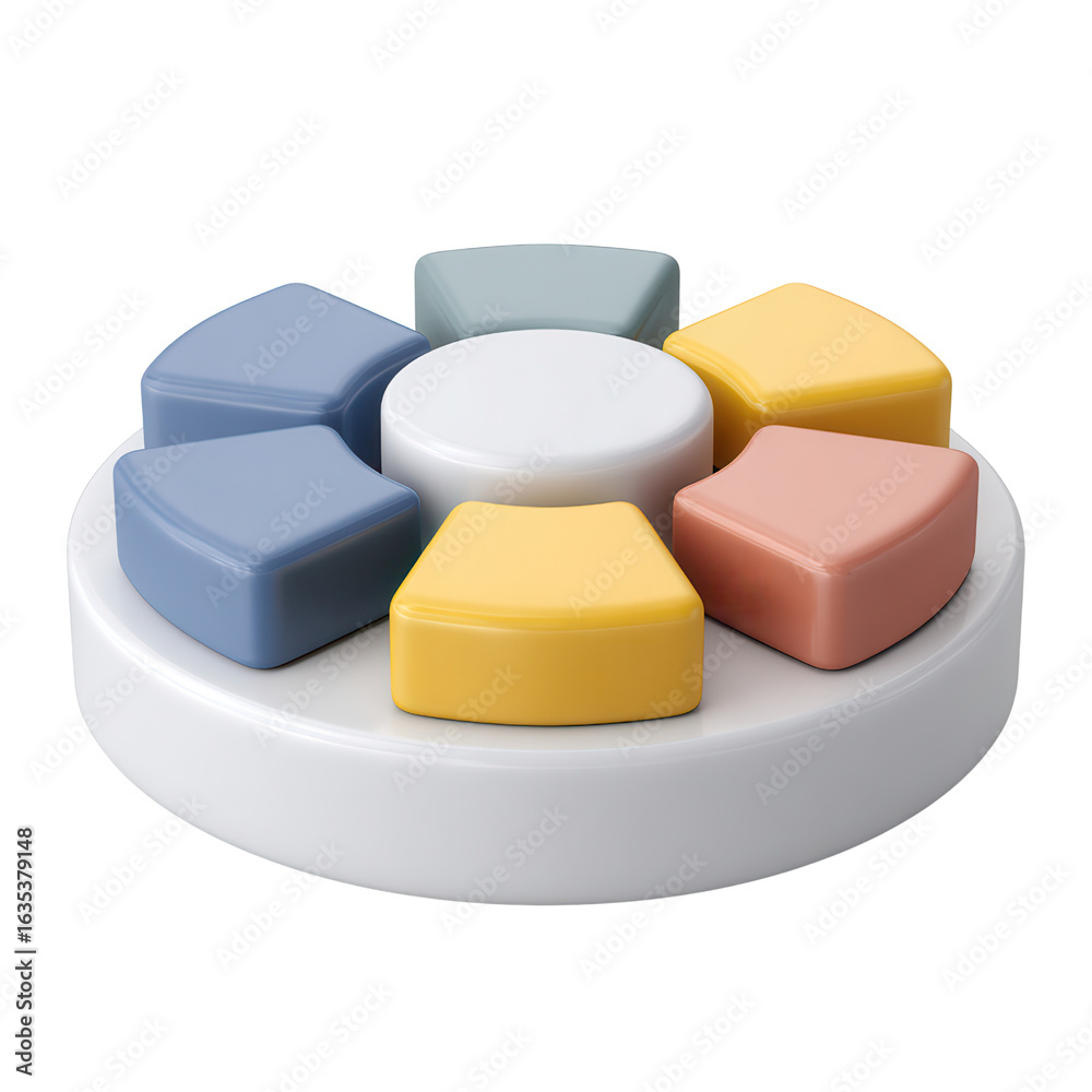 Fototapeta premium Abstract 3D Geometric Shapes: A minimalist, aesthetically pleasing composition of 3D geometric shapes, rendered in a soft, pastel palette, showcasing a balance of form, color, and depth.