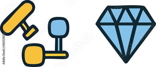 Stylized Dumbbell and Diamond Icons.