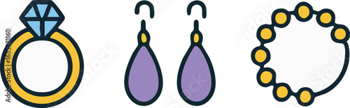 Vector illustration of a jewelry set with ring earrings and bracelet.