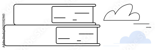 Two stacked books alongside simple cloud designs, symbolizing education, creativity, and growth. Ideal for online courses, teaching, student resources, academic websites, libraries e-learning