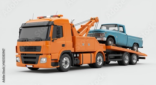Tow truck carrying pickup truck illustration