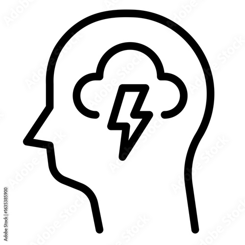 Human Head with Cloud and Lightning Bolt