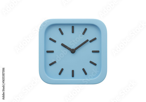 Blue Square Clock 3D Illustration With Time Indicators on Black Background